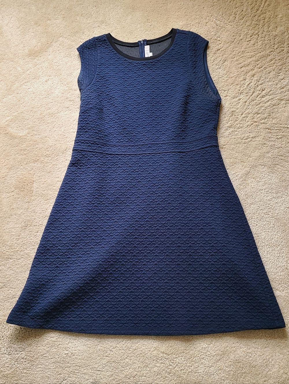 LOFT Navy Textured Sleeveless Fit-and-Flare Mini Dress